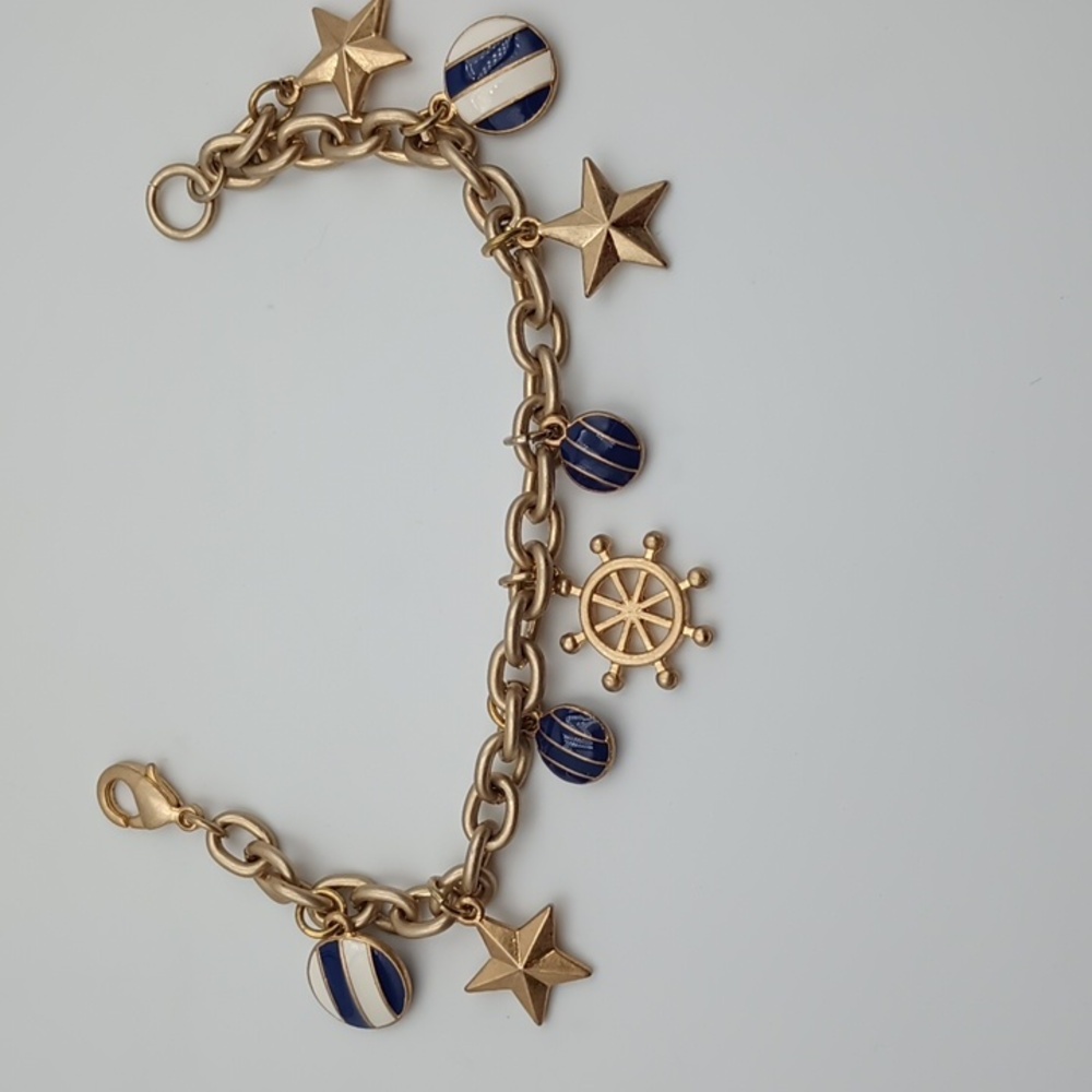 Charm Bracelet Nautical 7” Long Beachy Playful Gold Whimsical Kitschy